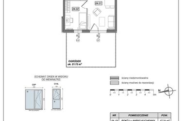 Rzut - Mieszkanie na sprzedaż 2 pokoje o powierzchni 33,21 m² - numer 6.A.04 w Urzeka bud. 6 i 7