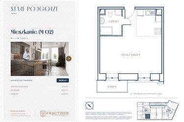 Rzut - Mieszkanie na sprzedaż 1 pokój o powierzchni 36,08 m² - numer M.2 w Stare Podgórze