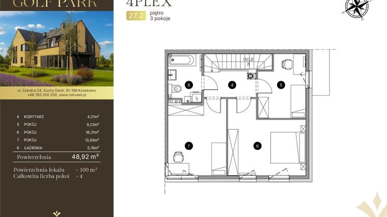 Rzut - Dom na sprzedaż 4 pokoje o powierzchni 100,77 m² - numer 27.2 w Tesoro Golf Park