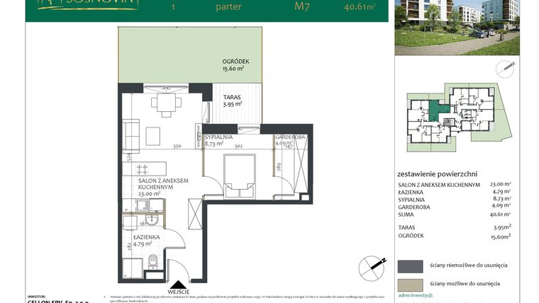 Rzut - Mieszkanie na sprzedaż 2 pokoje o powierzchni 40,61 m² - numer 1.M7 w Sosnovia