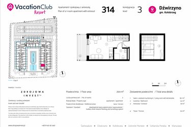 Rzut - Mieszkanie na sprzedaż 1 pokój o powierzchni 29,9 m² - numer 314 w VacationClub Resort