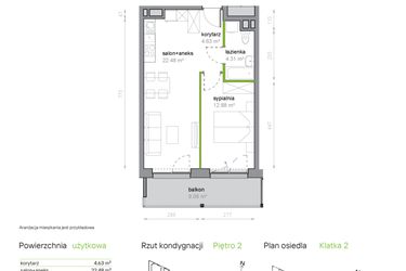 Rzut - Mieszkanie na sprzedaż 2 pokoje o powierzchni 44,3 m² - numer K2/2/09 w Piękna Vita