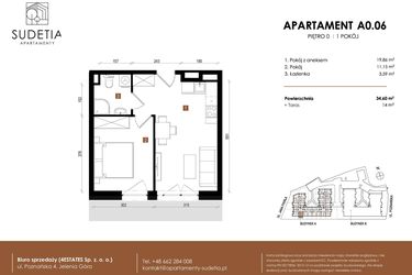 Rzut - Mieszkanie na sprzedaż 2 pokoje o powierzchni 34,6 m² - numer A 0.06 w Apartamenty Sudetia