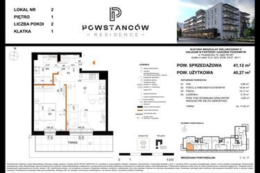 Rzut - Mieszkanie na sprzedaż 2 pokoje o powierzchni 44,15 m² - numer 2 w Powstańców Residence
