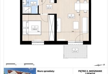 Rzut - Mieszkanie na sprzedaż 2 pokoje o powierzchni 40,15 m² - numer B3/2/29 w Montano bud. B3