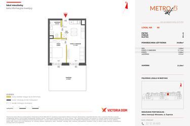 Rzut - Mieszkanie na sprzedaż 2 pokoje o powierzchni 34,73 m² - numer 48 w Metro Art 13