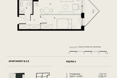 Rzut - Mieszkanie na sprzedaż 2 pokoje o powierzchni 36,43 m² - numer B/2/8 w Ogrodowa 12