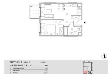 Rzut - Mieszkanie na sprzedaż 2 pokoje o powierzchni 42,71 m² - numer 2.B.1.13 w ATAL Apollina II