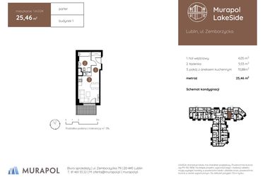 Rzut - Mieszkanie na sprzedaż 1 pokój o powierzchni 25,46 m² - numer 1.A.0.04 w Murapol LakeSide