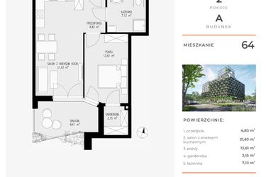Rzut - Mieszkanie na sprzedaż 2 pokoje o powierzchni 50,35 m² - numer 64 w Semiramis