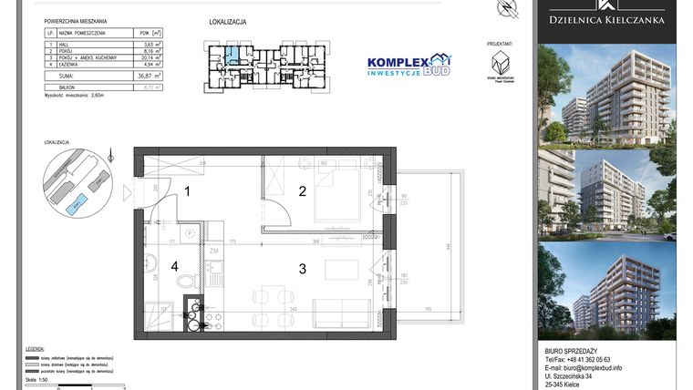 Rzut - Mieszkanie na sprzedaż 2 pokoje o powierzchni 36,87 m² - numer 28 w Dzielnica Kielczanka etap II