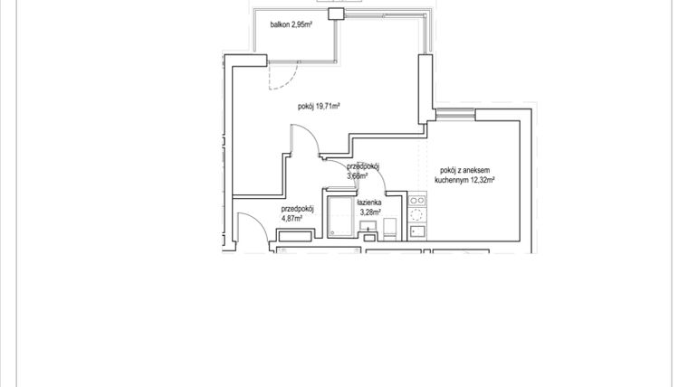 Rzut - Mieszkanie na sprzedaż 2 pokoje o powierzchni 43,84 m² - numer 4/5. w Apartamenty Nowy Targ