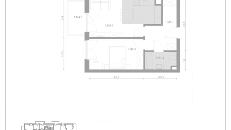 Rzut - Mieszkanie na sprzedaż 2 pokoje o powierzchni 48 m² - numer M4 w Apartamenty Casa Sole