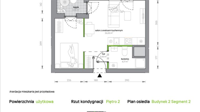 Rzut - Mieszkanie na sprzedaż 1 pokój o powierzchni 33,15 m² - numer 2.2.M10 w Morska Vita