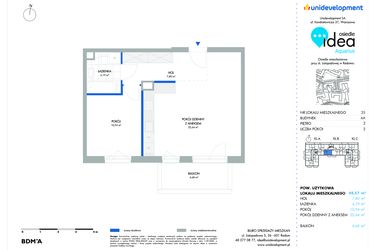 Rzut - Mieszkanie na sprzedaż 2 pokoje o powierzchni 48,57 m² - numer 6A/35 w Osiedle Idea Aquarius