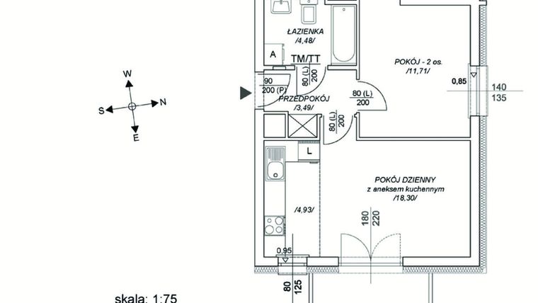 Rzut - Mieszkanie na sprzedaż 2 pokoje o powierzchni 37,98 m² - numer M50 w Osiedle Mała Dziesiąta etap II