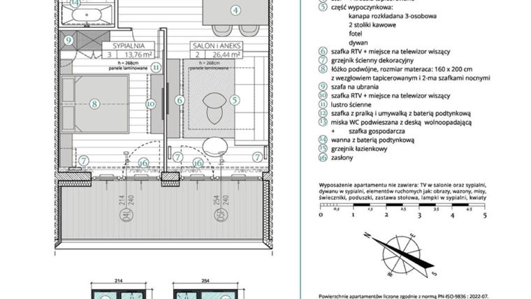 Rzut - Mieszkanie na sprzedaż 2 pokoje o powierzchni 49,46 m² - numer A.4.3 w Remedium