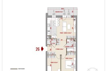 Rzut - Mieszkanie na sprzedaż 3 pokoje o powierzchni 63,85 m² - numer 26 w Zalesie