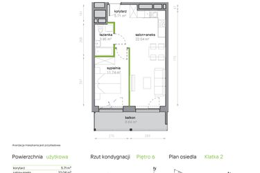 Rzut - Mieszkanie na sprzedaż 2 pokoje o powierzchni 43,44 m² - numer K2/6/27 w Piękna Vita