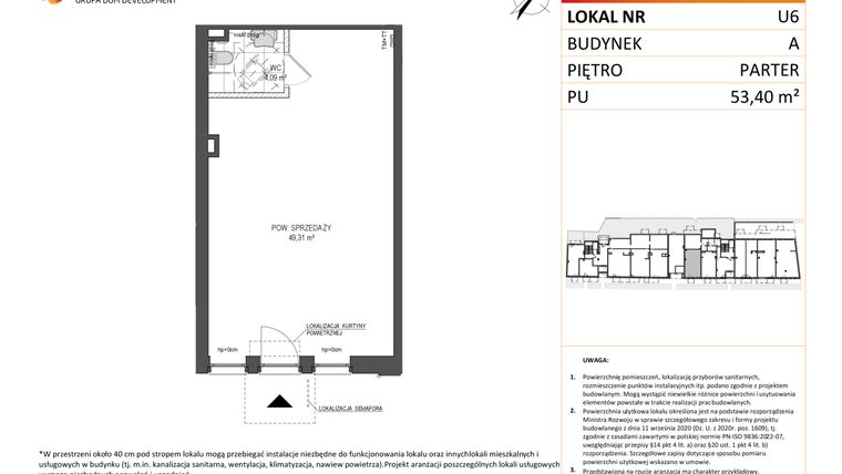 Rzut - Lokal użytkowy na sprzedaż 1 pokój o powierzchni 53,4 m² - numer U6 w Jaskółcza