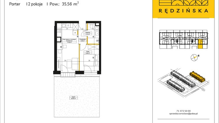 Rzut - Mieszkanie na sprzedaż 2 pokoje o powierzchni 35,56 m² - numer RD4A/B/07 w Rędzińska 4