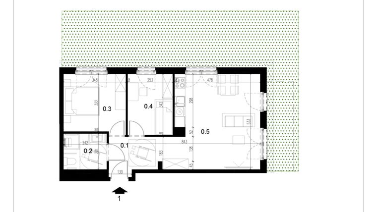 Rzut - Mieszkanie na sprzedaż 3 pokoje o powierzchni 56,68 m² - numer LM1 w Kameralna Koszykarska