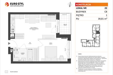 Rzut - Mieszkanie na sprzedaż 2 pokoje o powierzchni 39,81 m² - numer C8.22 w Konstelacja etap IV