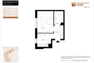 Rzut - Mieszkanie na sprzedaż 1 pokój o powierzchni 28,61 m² - numer 2.03 w Białoprądnicka Park