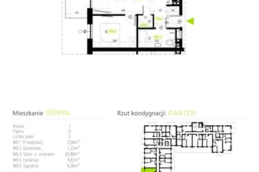 Rzut - Mieszkanie na sprzedaż 2 pokoje o powierzchni 39,01 m² - numer B5M9a w Osiedle Natura Park etap II