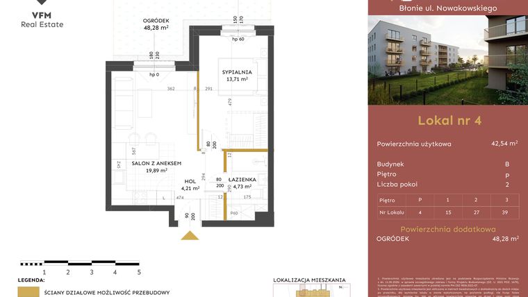 Rzut - Mieszkanie na sprzedaż 2 pokoje o powierzchni 42,54 m² - numer 4 w Stacja Błonie etap II