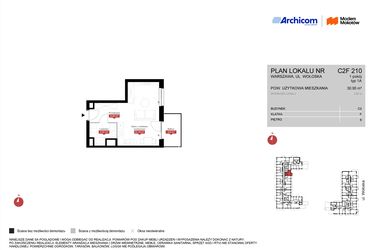 Rzut - Mieszkanie na sprzedaż 1 pokój o powierzchni 30,95 m² - numer C2F 210 w Modern Mokotów etap 3, budynek C1 i C2