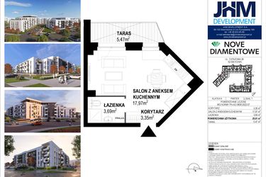 Rzut - Mieszkanie na sprzedaż 1 pokój o powierzchni 25 m² - numer 1 w Nove Diamentowe