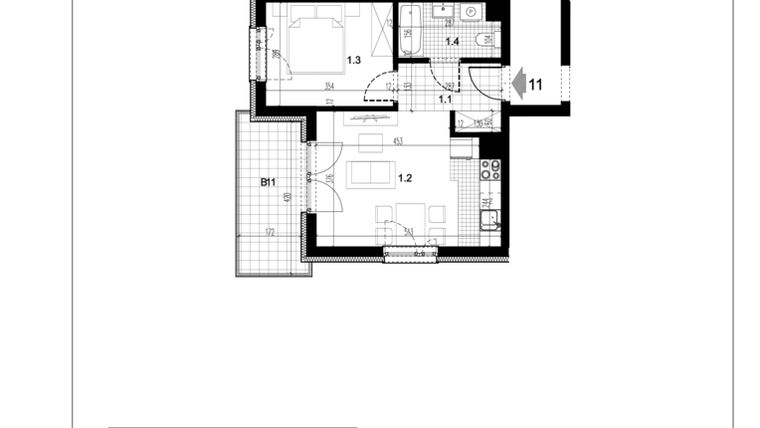 Rzut - Mieszkanie na sprzedaż 2 pokoje o powierzchni 36,28 m² - numer C1.11 w Centralna 51C