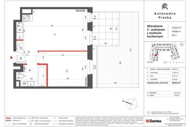 Rzut - Mieszkanie na sprzedaż 2 pokoje o powierzchni 39,63 m² - numer 2 w Autonomia Praska