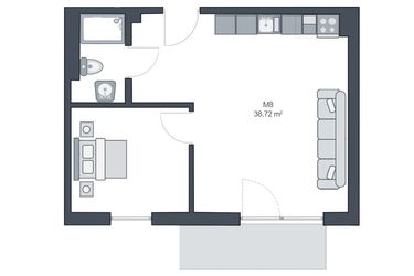Rzut - Mieszkanie na sprzedaż 2 pokoje o powierzchni 38,72 m² - numer M8 w TARASY GĄSKI