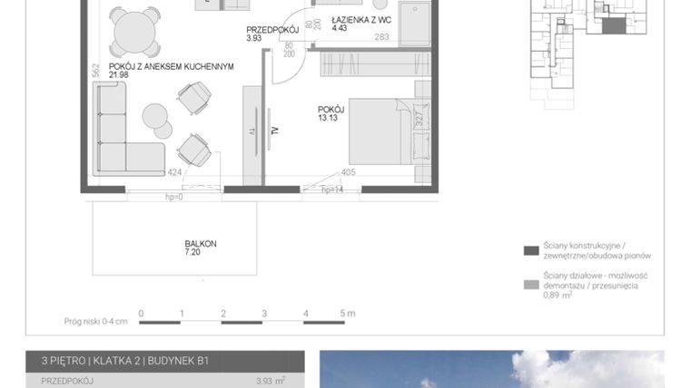 Rzut - Mieszkanie na sprzedaż 2 pokoje o powierzchni 43,47 m² - numer M55 w Modern House II