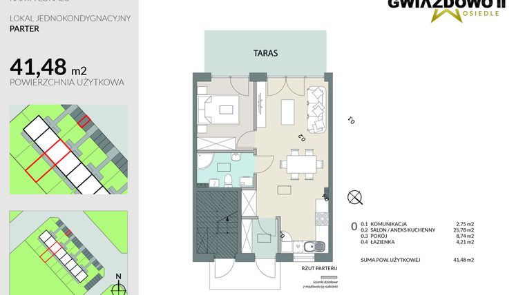Rzut - Mieszkanie na sprzedaż 2 pokoje o powierzchni 41,48 m² - numer A20.1 w Gwiazdowo II