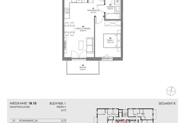 Rzut - Mieszkanie na sprzedaż 2 pokoje o powierzchni 44,51 m² - numer 1B.10 w Akacjowa Wita