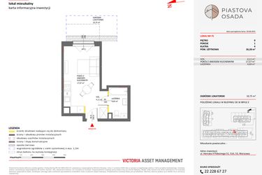 Rzut - Mieszkanie na sprzedaż 1 pokój o powierzchni 26,28 m² - numer E.75 w Piastova Osada