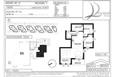 Rzut - Mieszkanie na sprzedaż 3 pokoje o powierzchni 55,6 m² - numer B10M5 w Przystań Rumia