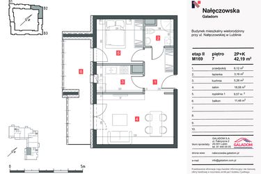 Rzut - Mieszkanie na sprzedaż 2 pokoje o powierzchni 42,19 m² - numer M-169 w Nałęczowska etap II
