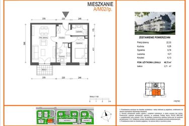 Rzut - Mieszkanie na sprzedaż 2 pokoje o powierzchni 48,72 m² - numer A1/M02/1P w Zielony Brochów 7 - etap A