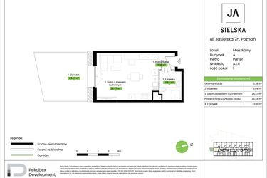 Rzut - Mieszkanie na sprzedaż 1 pokój o powierzchni 33,49 m² - numer A.1.4 w JA_SIELSKA V