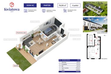 Rzut - Dom na sprzedaż 4 pokoje o powierzchni 96,04 m² - numer 4C w Osiedle Kwiatowa Łazy