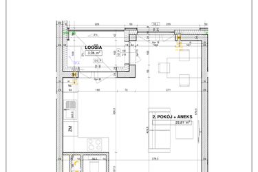 Rzut - Mieszkanie na sprzedaż 1 pokój o powierzchni 37,07 m² - numer B38 w Nowe Centrum Południowe etap IV