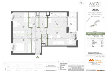 Rzut - Mieszkanie na sprzedaż 3 pokoje o powierzchni 77,14 m² - numer F2.D.01.01 w Sady Żoliborz II