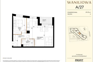 Rzut - Mieszkanie na sprzedaż 2 pokoje o powierzchni 49,49 m² - numer WA2/A/27 w Waniliowa