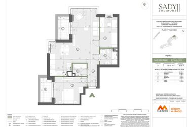 Rzut - Mieszkanie na sprzedaż 3 pokoje o powierzchni 70,93 m² - numer F2.A.01.02 w Sady Żoliborz II