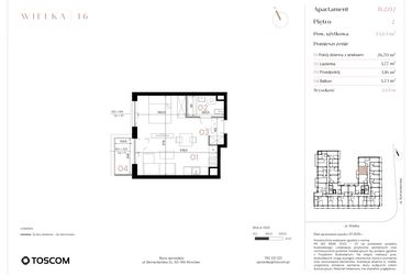 Rzut - Mieszkanie na sprzedaż 1 pokój o powierzchni 33,63 m² - numer B/2/02 w Wielka 16
