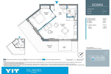 Rzut - Mieszkanie na sprzedaż 2 pokoje o powierzchni 47,7 m² - numer DC0004 w Talarowa Park II
